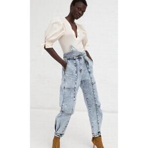 Ulla Johnson Storm Jeans Acid Wash 2 Wide Leg Barrel Tie Waist High Rise